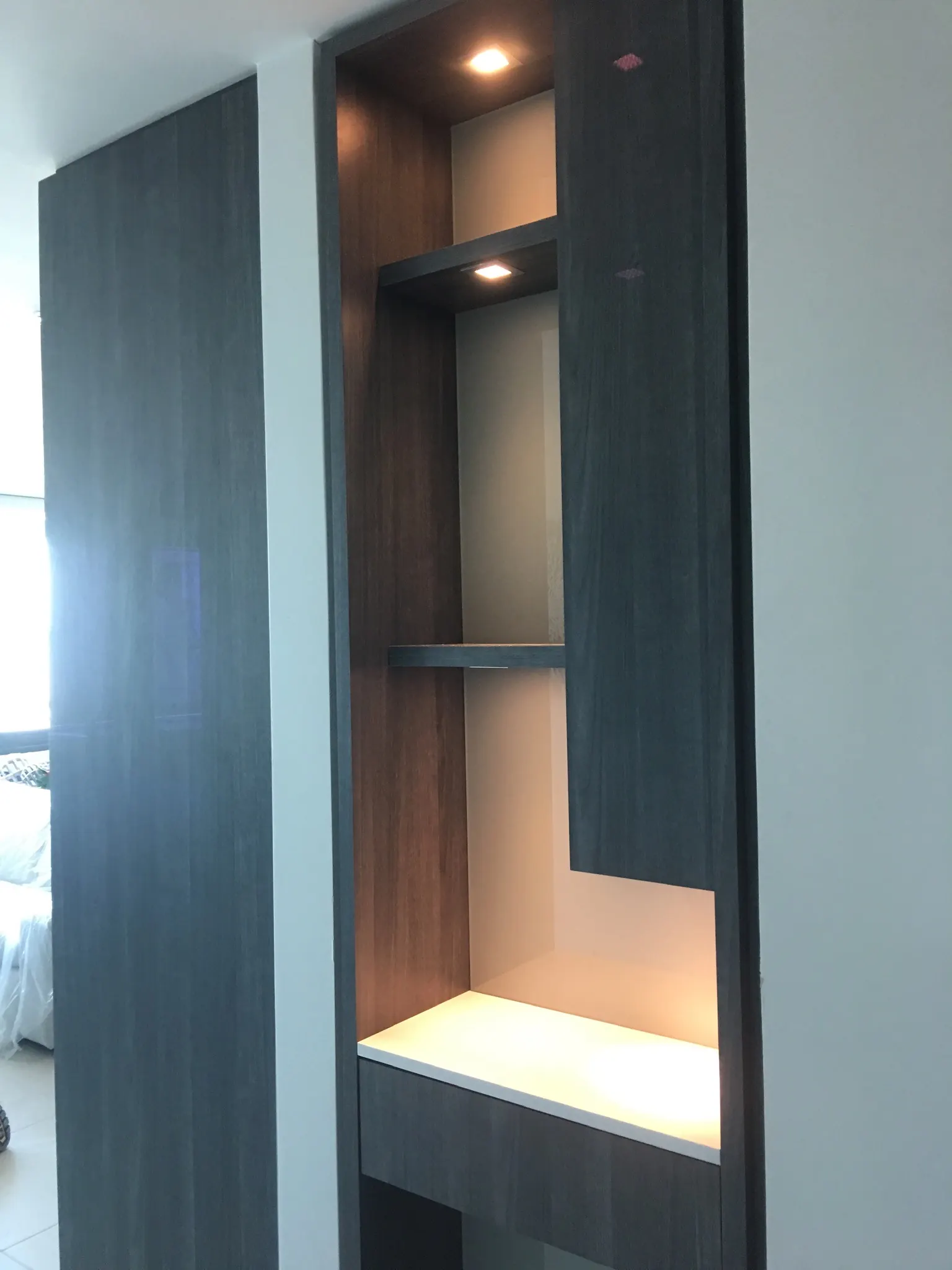Lit display niche in a custom cabinet