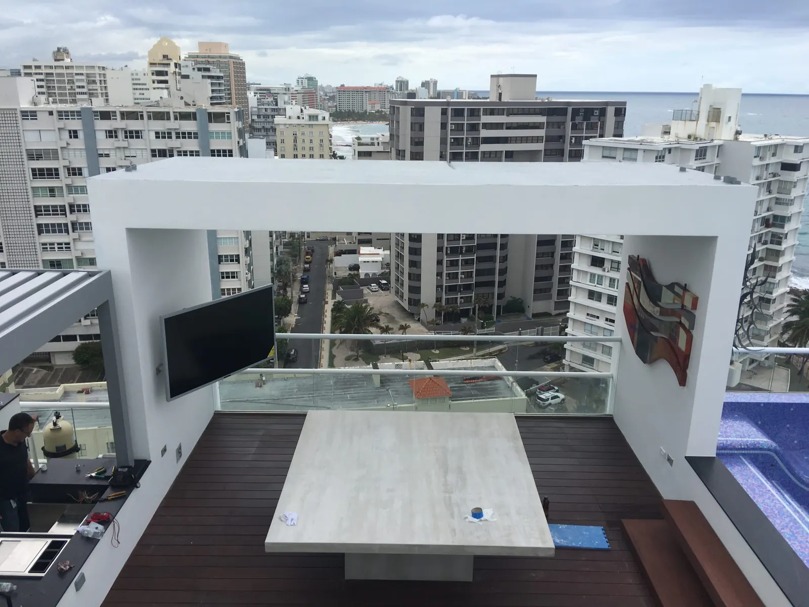 Terrace with outdoor TV wall