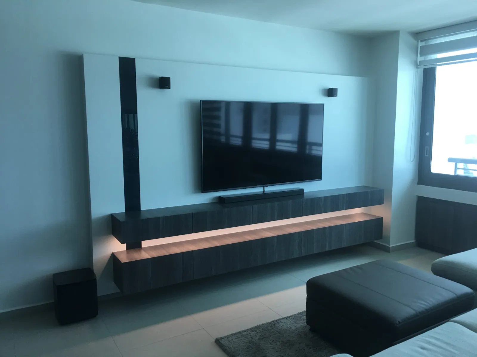 Floating TV console with LED accent